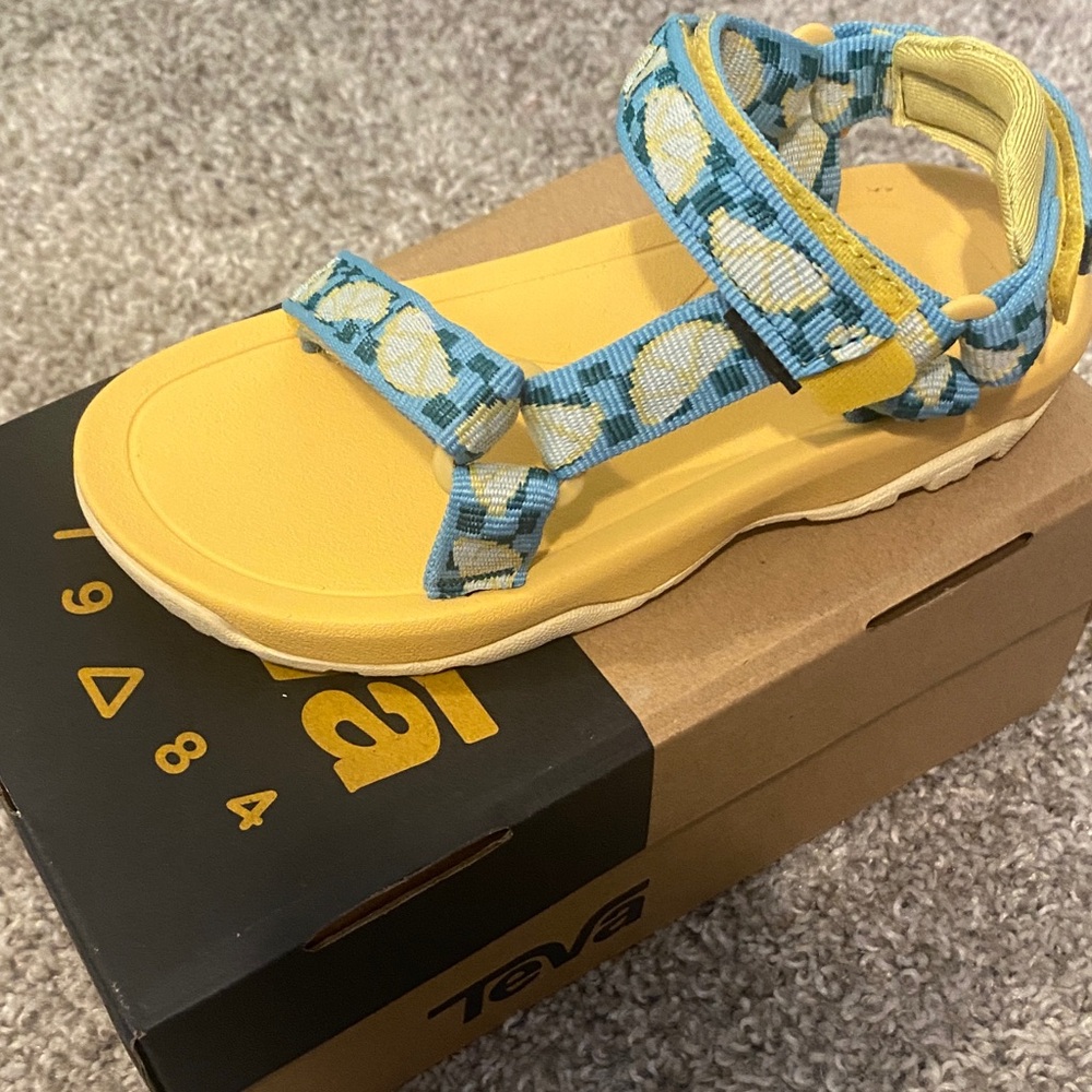 Teva Kids Sandals with Yellow Base and Blue Patterned Straps